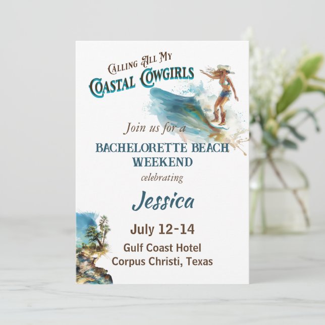 Convites Chamando toda a minha Festa de solteira costeira d (Em pé/Frente)