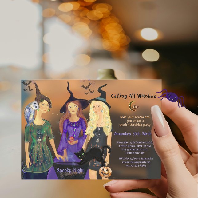 Convites Chamando todas as bruxas para o aniversário do Dia (Calling All Witches Halloween Party Birthday Invitation)