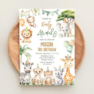 Convites Chamando Todos Animais da Festa Aniversário Jungle
