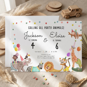 Convites Chamando Todos Animais de Festa Jantar de Aniversá