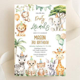 Convites Chamando Todos os Animais da Festa Aniversário Saf