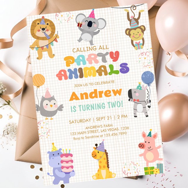 Convites Chamando Todos os Animais da Festa de Aniversário (Criador carregado)
