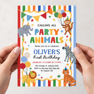 Convites Chamando Todos os Animais da Festa Menino 1º Anive