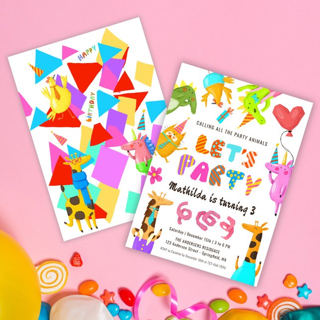 Convites Chamando Todos os Animais da Festa Safari Zoo Cria (Calling All Party Animals Safari Zoo Kids Birthday Invitation)