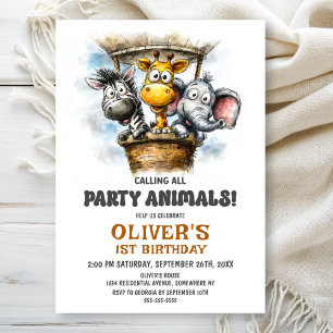 Convites Chamando todos os Animais de Festa 1º Aniversário