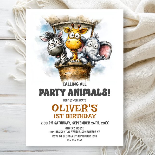 Convites Chamando todos os Animais de Festa 1º Aniversário (Criador carregado)
