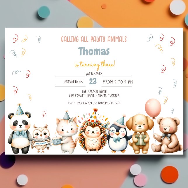 Convites Chamando todos os animais de festa de aniversário (Criador carregado)