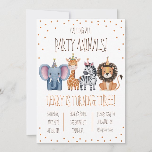 Convites Chamando todos os animais de festa! Festa de anive (Frente)