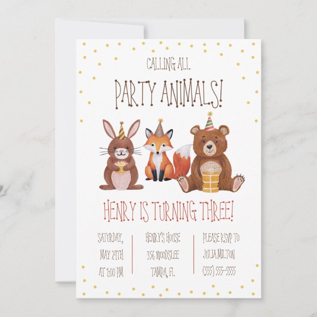 Convites Chamando todos os animais de festa! Festa de anive (Frente)