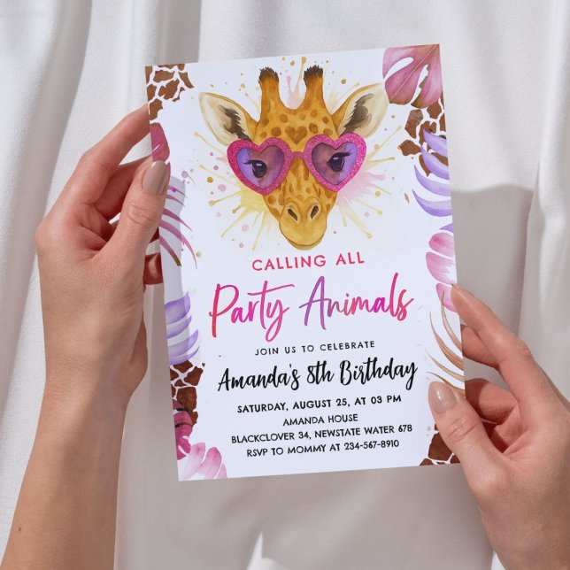 Convites Chamando Todos os Animais de Festa - Girafa Aniver (Zazzle Calling All Party Animals - Giraffe Calling All  Birthday Invitation)