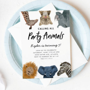 Convites Chamando todos os animais de festa Safari Zoo Birt