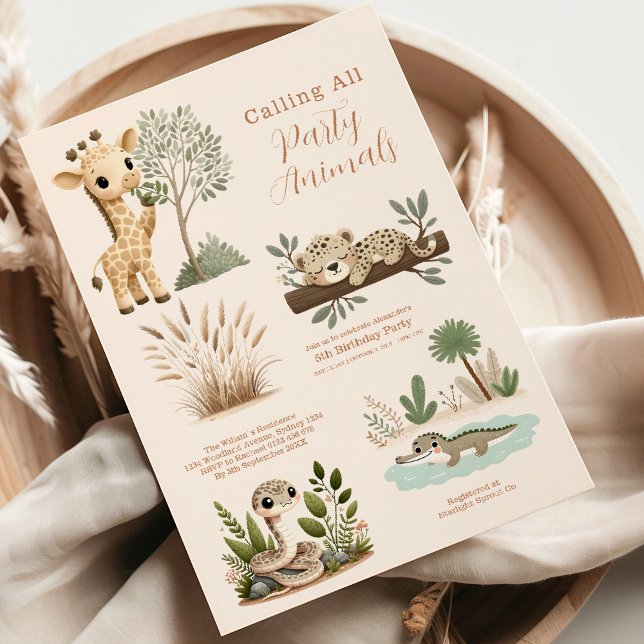 Convites Chamando todos os animais de festa Safari Zoo Birt (Criador carregado)