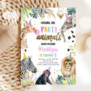 Convites Chamando todos os animais de festa Safari Zoo Girl
