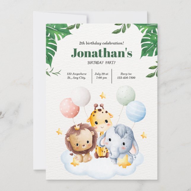 Convites Chamando Todos os Animais de Festa Uma Aventura na (Frente)