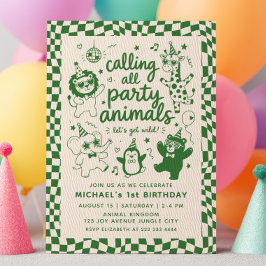 Convites Chamando Todos os Animais de Festa Verde RETRO 1º