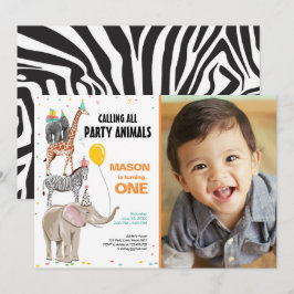 Convites Chamando todos os animais de festa Zoo Wild Boy Bi
