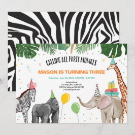 Convites Chamando todos os animais de festas de Zoo Wild Bo
