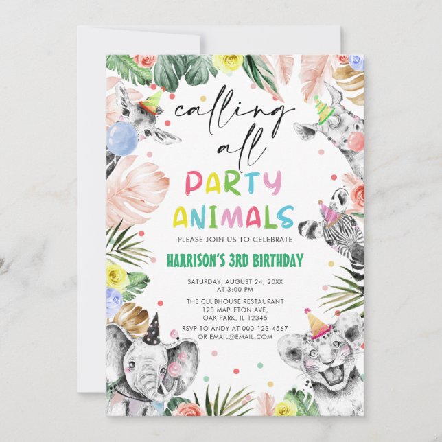 Convites Chamando todos os animais do partido Selgle Safari (Frente)