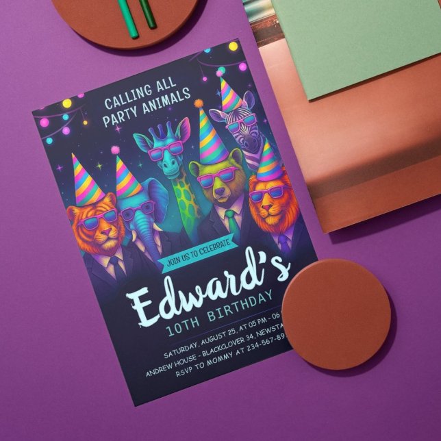 Convites Chamando Todos Os Animais Festas - Aniversário Ric (Calling All Party Animals – Fancy Animal Birthday Invitation)