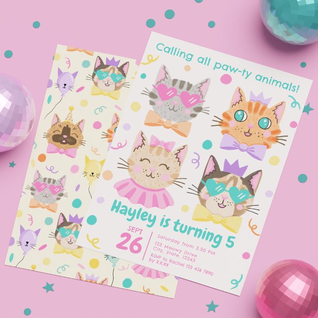 Convites Chamando Todos Os Animais Pawes De Gato Gato Gato  (Calling All Pawty Animals Cute Kitty Cat Birthday Invitation)