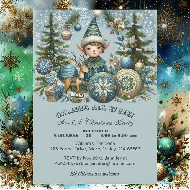 Convites Chamando todos os Elves Snowflakes de Festa de Nat (Calling All Elves Snowflakes Hail Christmas Party Invitation)