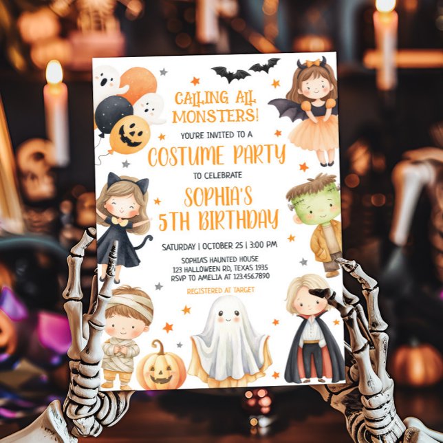 Convites Chamando todos os monstros de aniversário de Hallo (Calling All Monsters Costume Halloween Birthday Party Invitation)