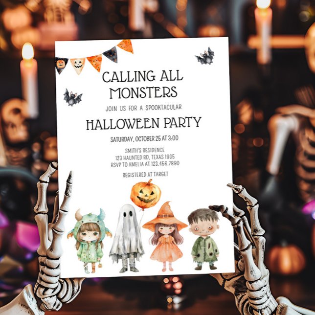 Convites Chamando todos os monstros do Festa de Halloween (Calling All Monsters Kids Costume Halloween Party Invitation)