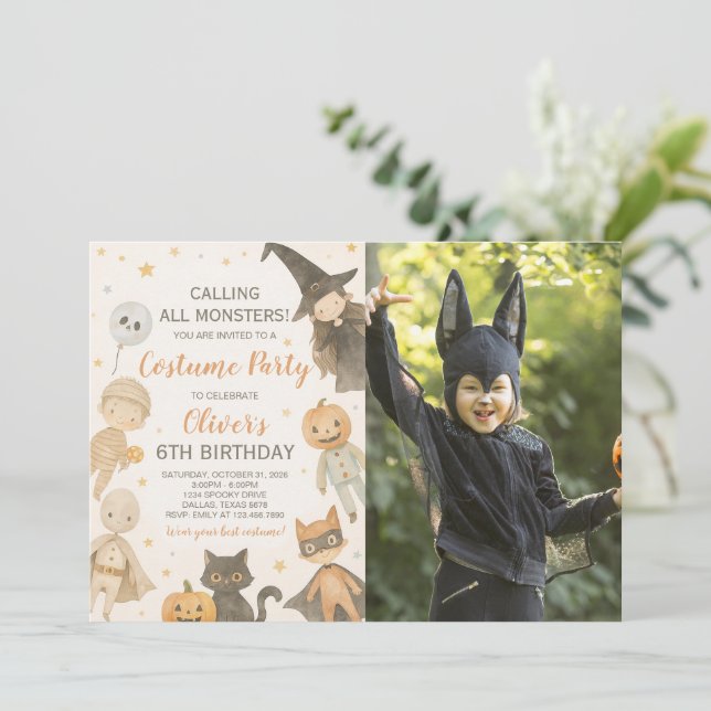 Convites Chamando todos os monstros Foto de aniversário do  (Em pé/Frente)