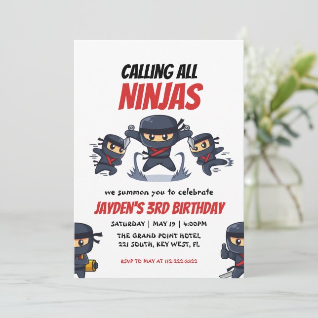 Convites Chamando todos os Ninjas-Kid's Ninja Birthday (Em pé/Frente)
