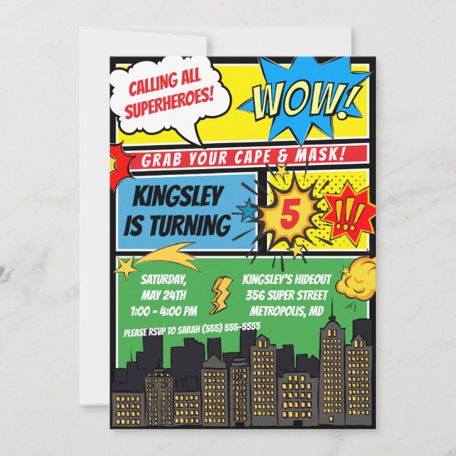 Convites Chamando todos super-heróis! Festa de aniversário  (Frente)