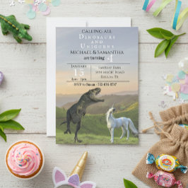 Convites Chamando todos Unicórnios Dinossauros Gêmeos para