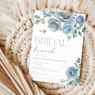 Convites Chambão de rosas florais elegantes, de cor azul-po