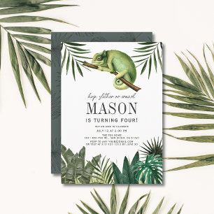 Convites Chameleon Reptile Tropical Boy White Birday