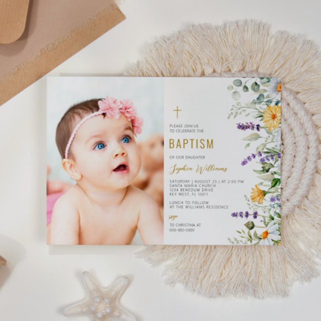 Convites Chamomile & Eucalyptus Photo Baptism (Criador carregado)
