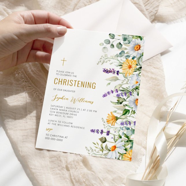 Convites Chamomile & Eucalyptus Wildflower Christening (Criador carregado)