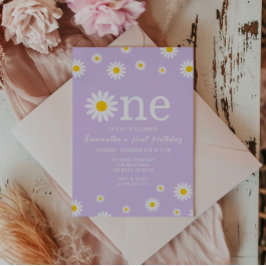 Convites Chamomile Flower Watercolor Purple Primeiro Aniver