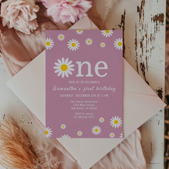 Convites Chamomile Flower Watercolor Red Primeiro Aniversár (Criador carregado)