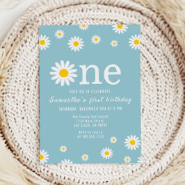 Convites Chamomile Flower Watercolor Teal Primeiro Aniversá