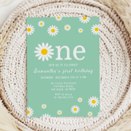 Convites Chamomile Flower Watercolor Verde Primeiro Anivers