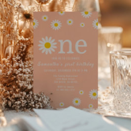 Convites Chamomile Flower Wildflower Coral Primeiro Anivers