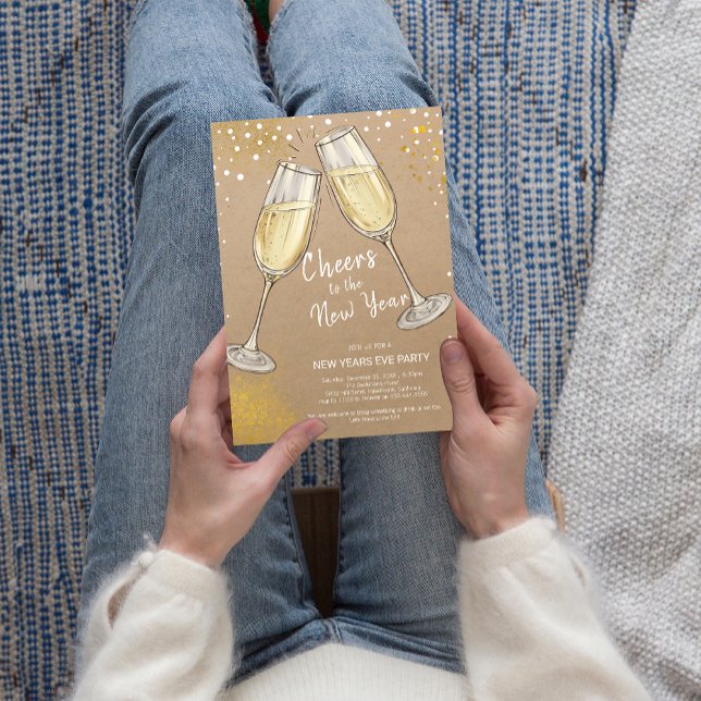 Convites Champagne anima a festa do ano novo (Champagne Cheers to the New Year Party Invitation)