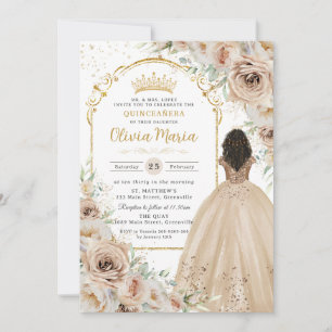 Convites Champagne Beige Cream Floral Princesa Quinceañera