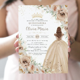 Convites Champagne Beige Cream Floral Princesa Quinceañera