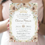Convites Champagne Beige Floral Vintage Quinceanera<br><div class="desc">Personalize este elegante convite floral de champanhe suave Quinceañera / 16 anos doce, fácil e rapidamente. Basta clicar no botão personalizar para editar os textos, alterar as fontes e as cores das fontes. Apresentando lindas flores de champanhe de aquarela e uma coroa de princesa de ouro de champanhe. Itens correspondentes...</div>