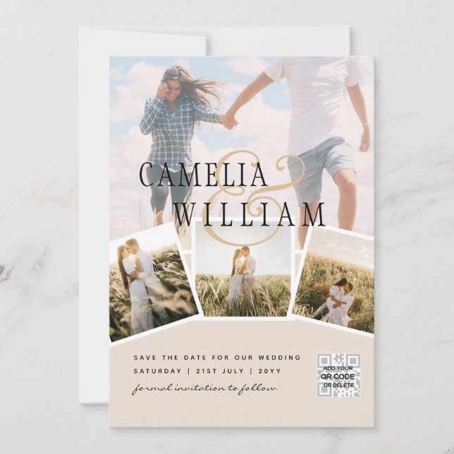 Convites Champagne Blush FOTO Salve a Data QRcode Site (Frente)
