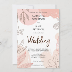 Convites Champagne Blush Pink - Casamento Floral Desenhado