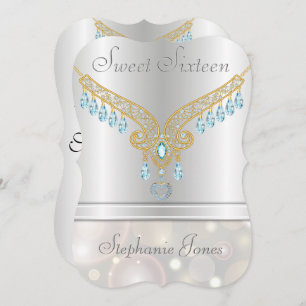 Convites Champagne Bokeh Aquamarine Sweet 16