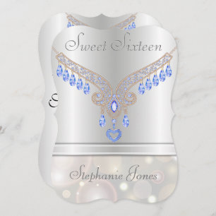 Convites Champagne Bokeh Blue Topaz Sweet 16