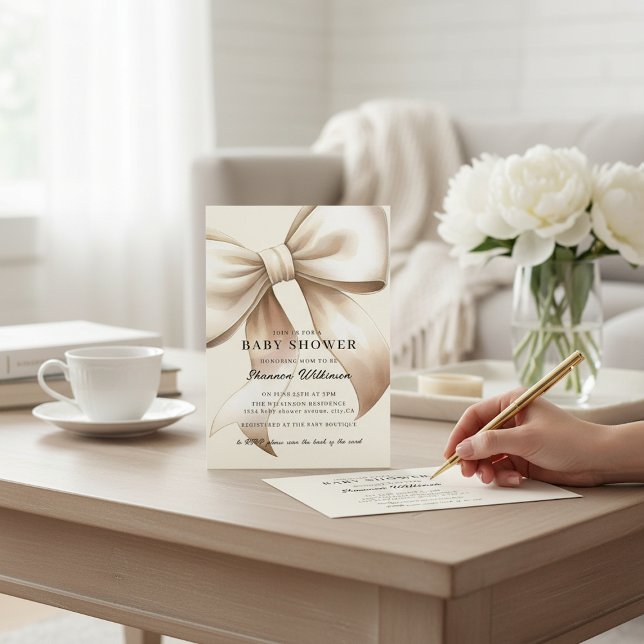 Convites Champagne Bow Baby Shower QR code Invite (Criador carregado)