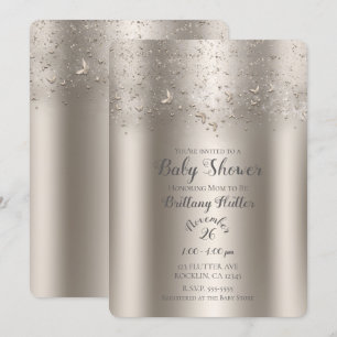Convites Champagne Brilho Borboleta Babyshower